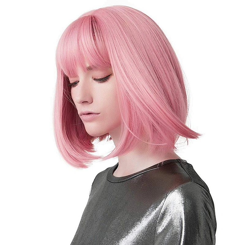 150 Length Hair Heat Resistant Wig For Black Women Pink Short Straight Bob Synthetic Middle Part Shoulder Hair Wigs
