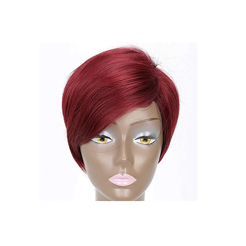 Longzhao The Best Selling Synthetic Short Style Hair With Red Bangs Wigs For Women Straight Pixie Cut Wigs Heat Resistant Fiber