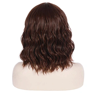 Longzhao Cosplay Vendor Cheap Wholesale Curly Loose Wave Short Bob Coffee Wig With Bangs For Black Women Synthetic Hair Wigs