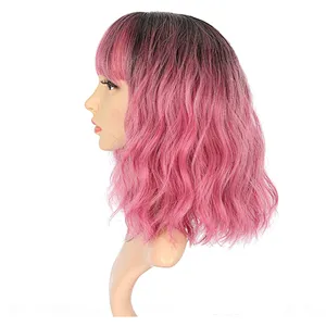 Longzhao Wholesale Synthetic Ombre Pink Heat Resistant Wigs Cheap Short Curly Wigs For Black Women