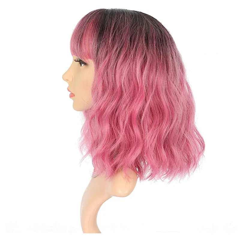 Longzhao Wholesale Synthetic Ombre Pink Heat Resistant Wigs Cheap Short Curly Wigs For Black Women