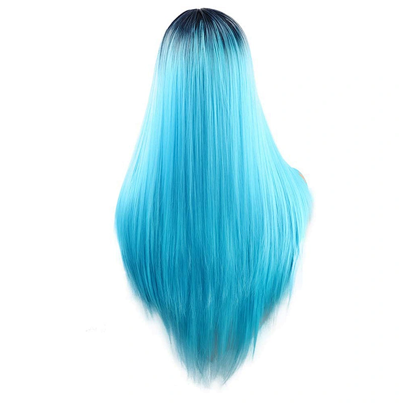 Longzhao Cosplay Long Straight Wig Ombre Blue Wigs For Black Women Synthetic Glueless Wigs Heat Resistant Fiber