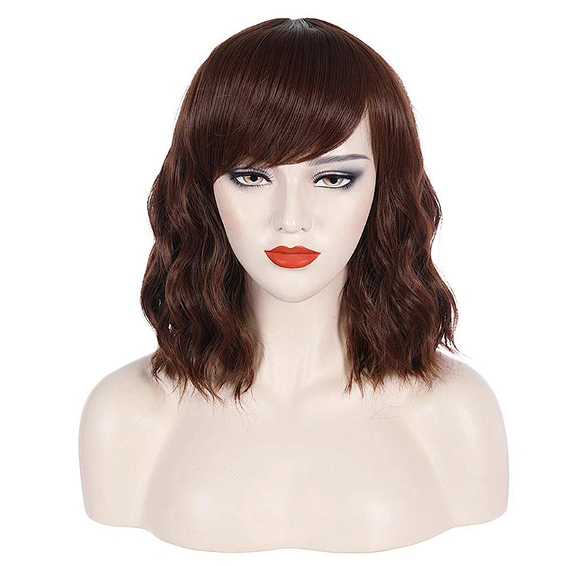 Longzhao Cosplay Vendor Cheap Wholesale Curly Loose Wave Short Bob Coffee Wig With Bangs For Black Women Synthetic Hair Wigs