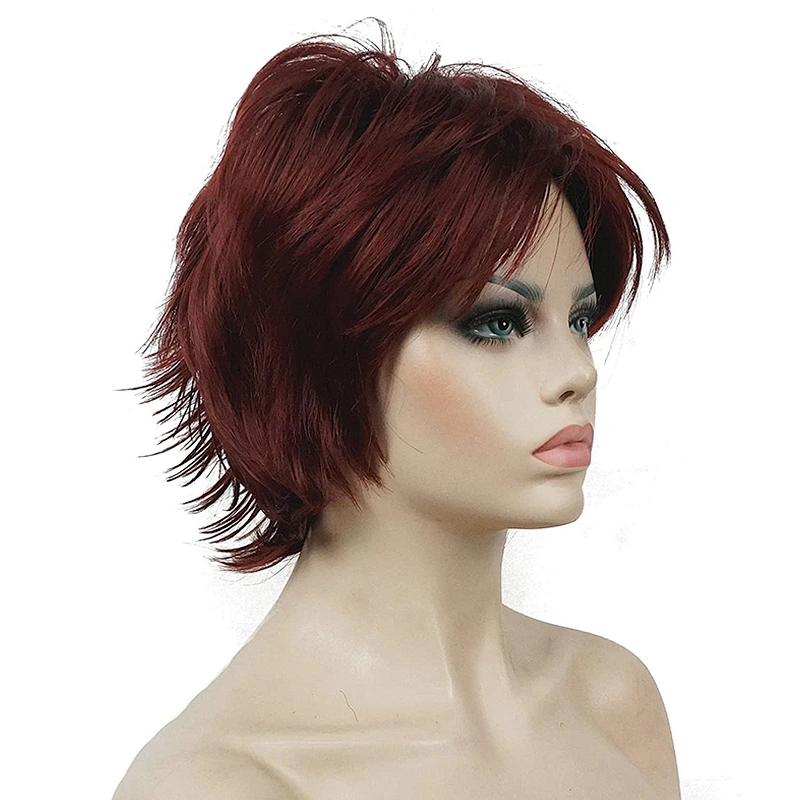 High Temperature Pixie Cut Wig Short Straight Black Wigs Wholesale Synthetic With Bangs For Black Women