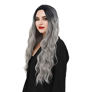 Longzhao Cheap Price Long Curly Wave Ombre Grey Wigs Synthetic Cosplay Wigs For Black Women Heat Resistant Fiber