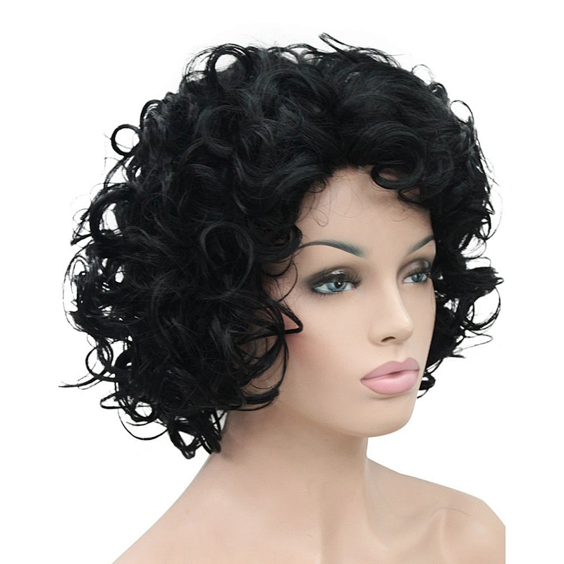 Black Fluffy African Curly Short Synthetic For Women Afro Kinky Natural American Female Hair Cosplay Wigs