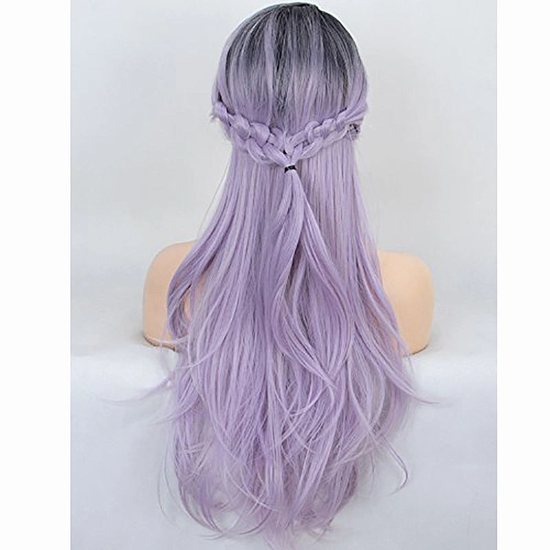 Longzhao Hot Selling Ombre Black Grey Purple Color Hair Wigs Cheap Afro Silky Straight Long Wave Synthetic Wigs For Black Women