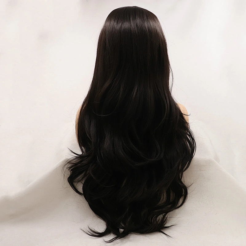Top Quality Long Silky Straight Wave Natural Black Wig Heat Resistant Synthetic Fiber Lace Frontal  Wigs For White Black Women