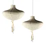 HKH Linen nature color  knotted tassels hanging fabric lamp shades