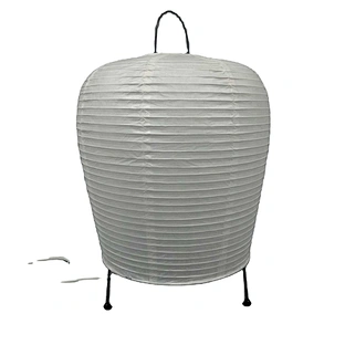 white round paper shade black metal frame paper table lamp