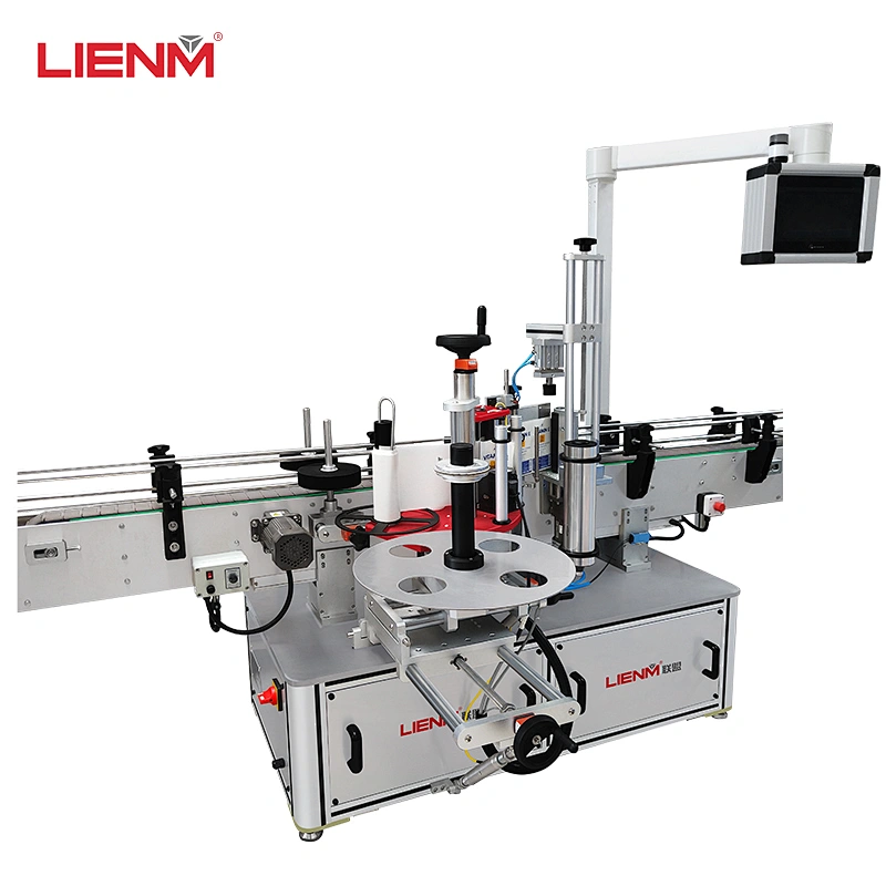 Automatic sticker labeling machine plastic glass round/flat shape bottle one side/double sides transparent label