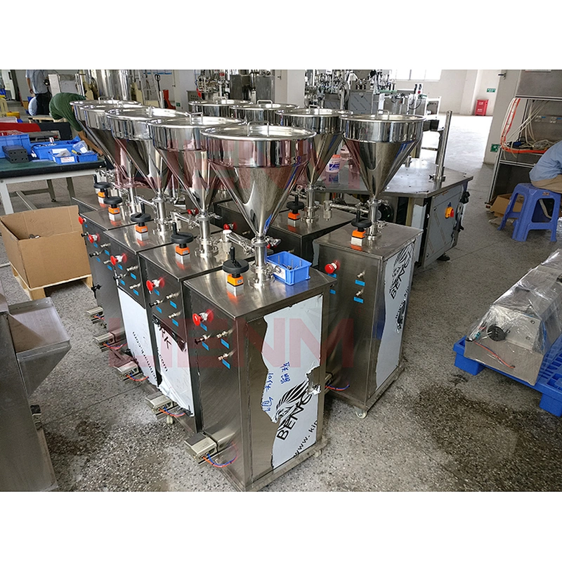 Table top semi-automatic liquid soap filling machine with pneumatic pedal control