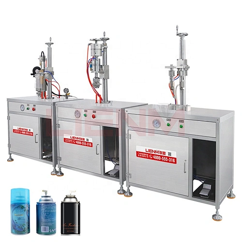 Semi Automatic Pneumatic Aerosol Filling Sealing Packing Machine Air Freshener Body Spray Insecticide Can Filling Line