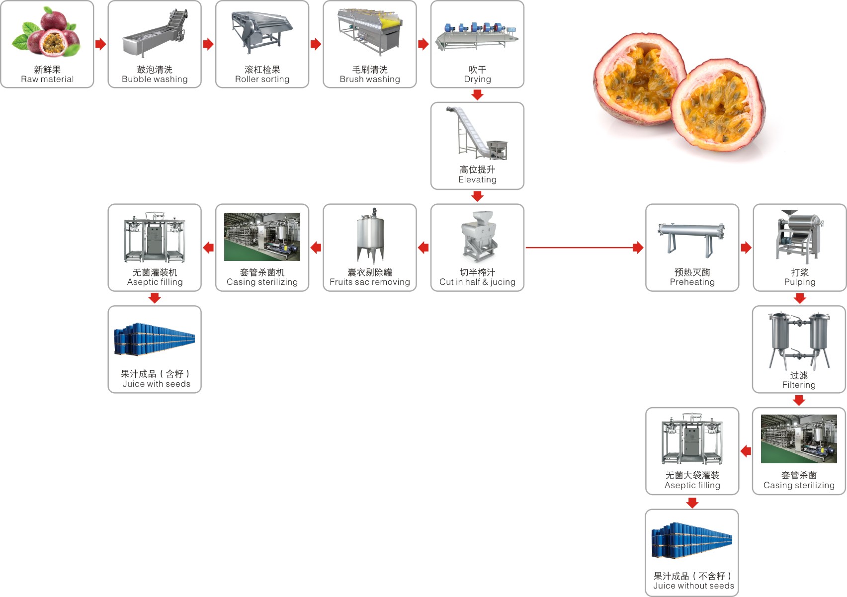 Turnkey project of passion fruit and dragon fruit processing complete production line