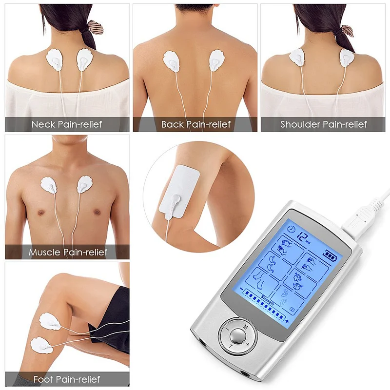 Wollet Tens Unit Machine Pulse Massage 16 Massage Modes Rechargeable Pain Relief Muscle Stimulator Massager with 4 Pads