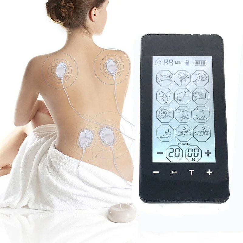 Wollet Tens Unit Machine Pulse Massage 12 Massage Modes Rechargeable Pain Relief Muscle Stimulator Massager with 4 Pads
