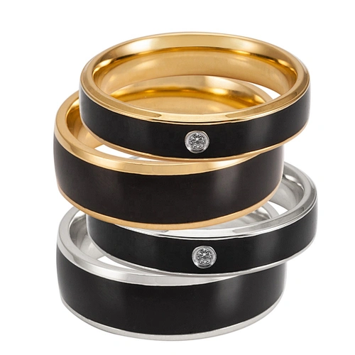 WOLLET Two Tone Stainless Steel Engravable  Engagement Wedding Couple  Rings for Her and Him