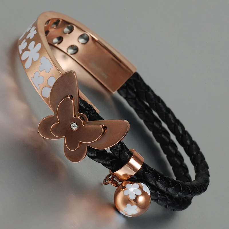 breathtaking double hematite balls braided leather bracelet bijoux