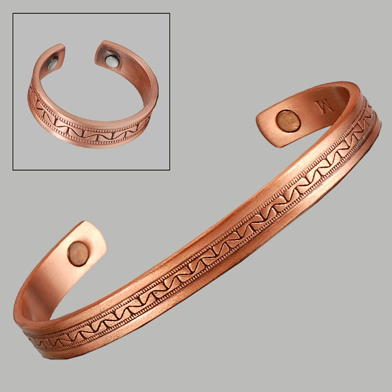 Groove Design Magnetic 100% Pure Copper Bangle With ring
