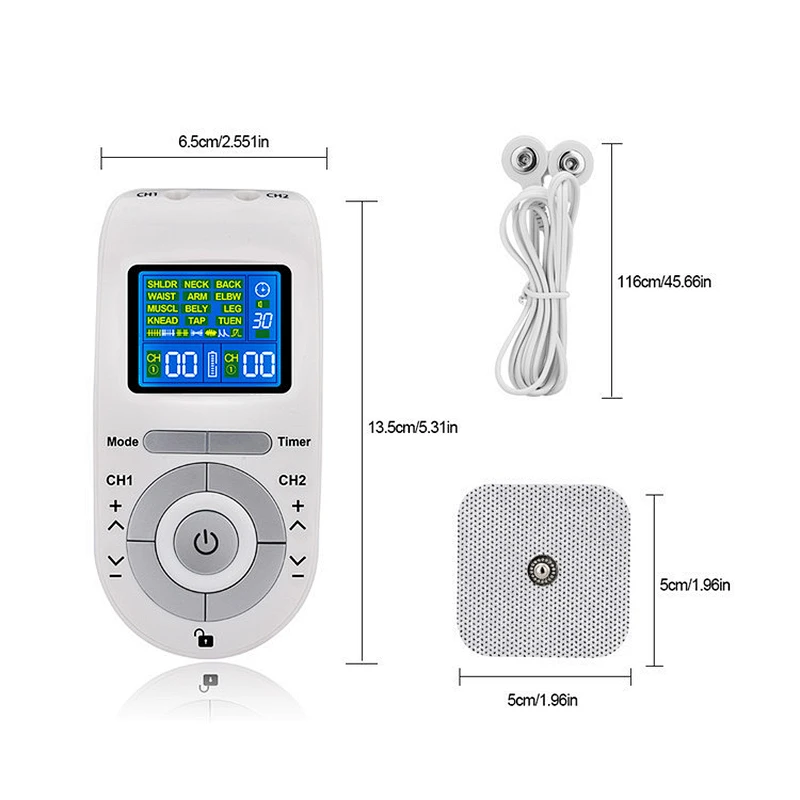 Wollet Tens Unit Machine Pulse Massage 12 Massage Modes 20 levels Rechargeable Pain Relief Muscle Stimulator Massager with 4 Pad
