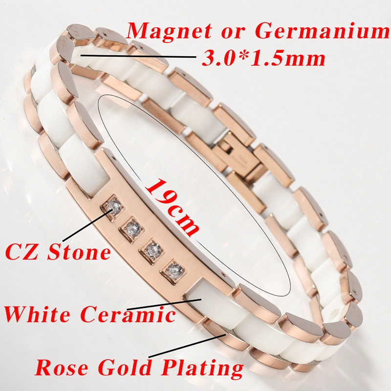 Wollet Fashion CZ Stone Rose Gold Plated Ceramic Germanium Bracelet