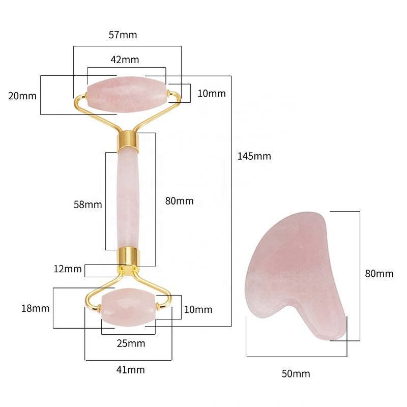 Wollet Hot selling natural jade roller pink powder crystal double roller beauty device jade roller massager