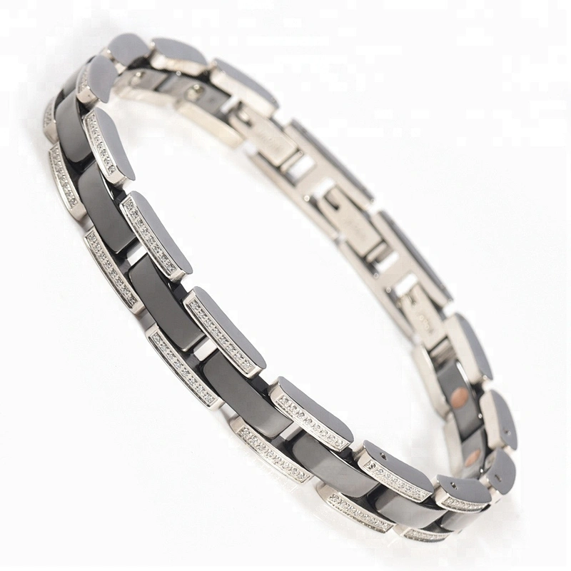 Wollet Fashion CZ Stone Bio Magnetic White Black Ceramic Bracelet For Men Women