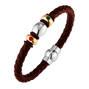 breathtaking double hematite balls braided leather bracelet bijoux