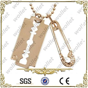 Mens Gold Plated Stainless Steel Razor Blade Pendant