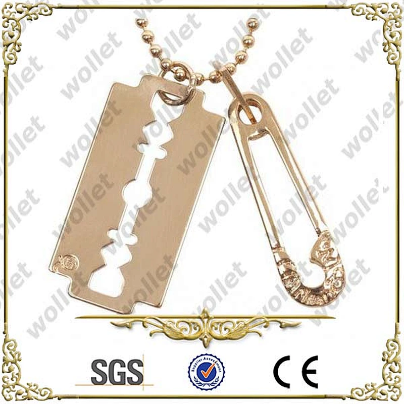 Mens Gold Plated Stainless Steel Razor Blade Pendant