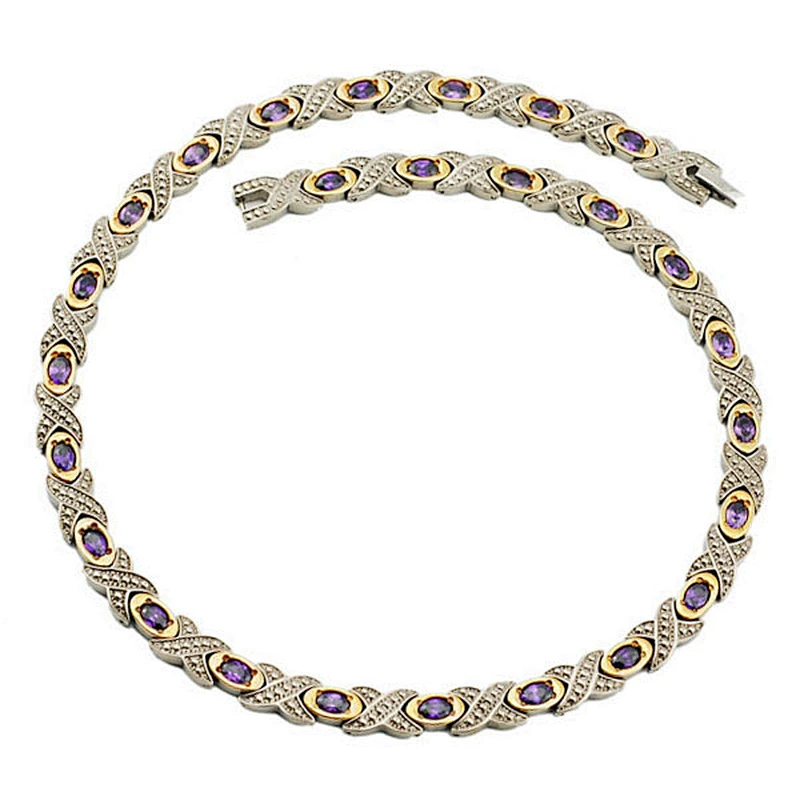 Wollet Fashion Stainless Steel Bracelet Anklet Titanium Necklace Inlaid With Multicolor Natural Crystal Jewelry