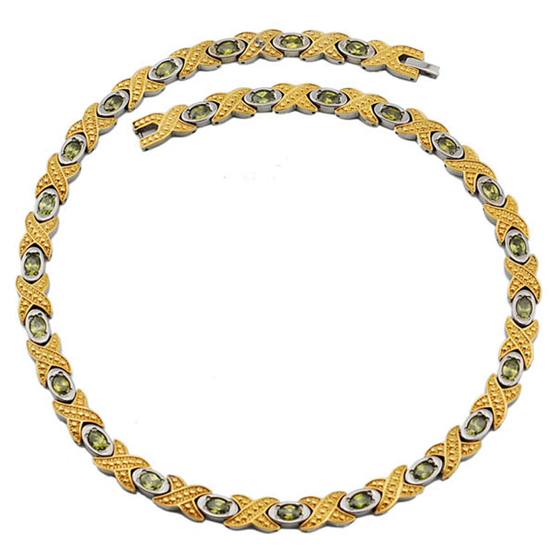 Wollet Fashion Stainless Steel Bracelet Anklet Titanium Necklace Inlaid With Multicolor Natural Crystal Jewelry