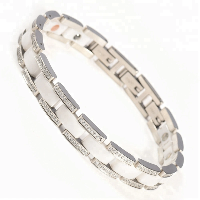 Wollet Fashion CZ Stone Bio Magnetic White Black Ceramic Bracelet For Men Women