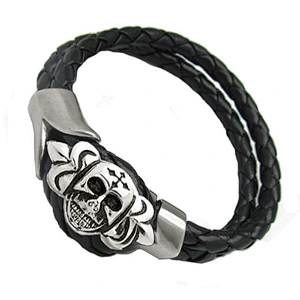 Wollet Two Row Black Braided Leather and Bone Bracelet