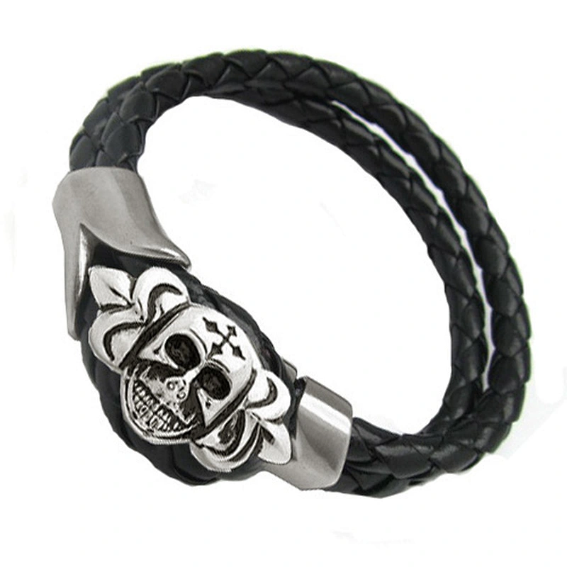 Wollet Two Row Black Braided Leather and Bone Bracelet
