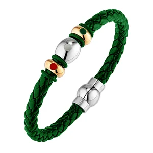 breathtaking double hematite balls braided leather bracelet bijoux