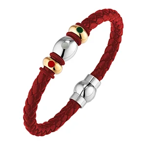 breathtaking double hematite balls braided leather bracelet bijoux