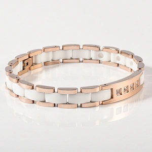Wollet Fashion CZ Stone Rose Gold Plated Ceramic Germanium Bracelet