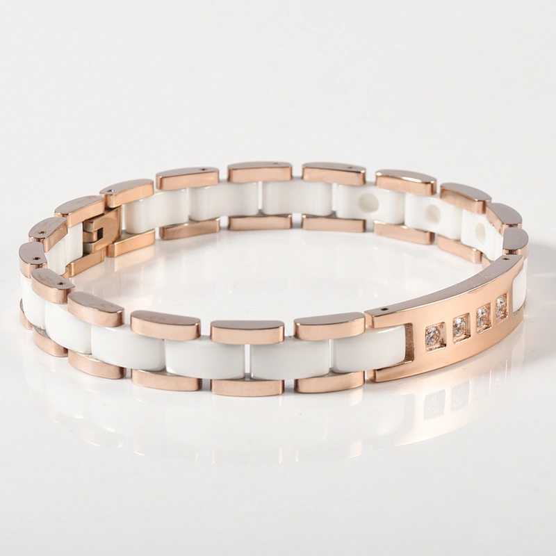 Wollet Fashion CZ Stone Rose Gold Plated Ceramic Germanium Bracelet