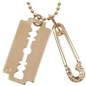 Mens Gold Plated Stainless Steel Razor Blade Pendant