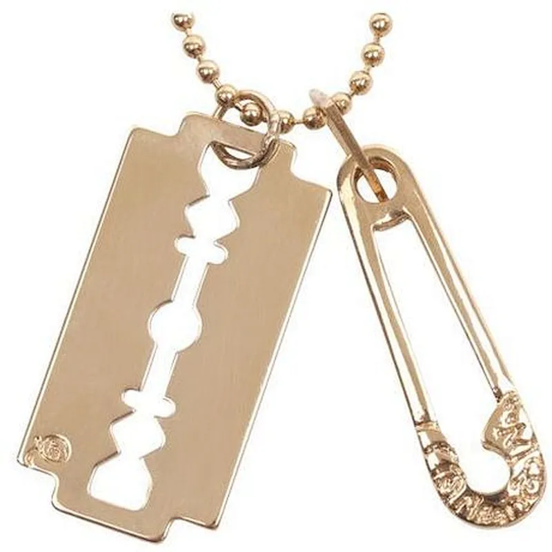 Mens Gold Plated Stainless Steel Razor Blade Pendant