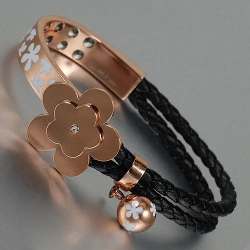 Wollet Two Row Black Braided Leather and Bone Bracelet