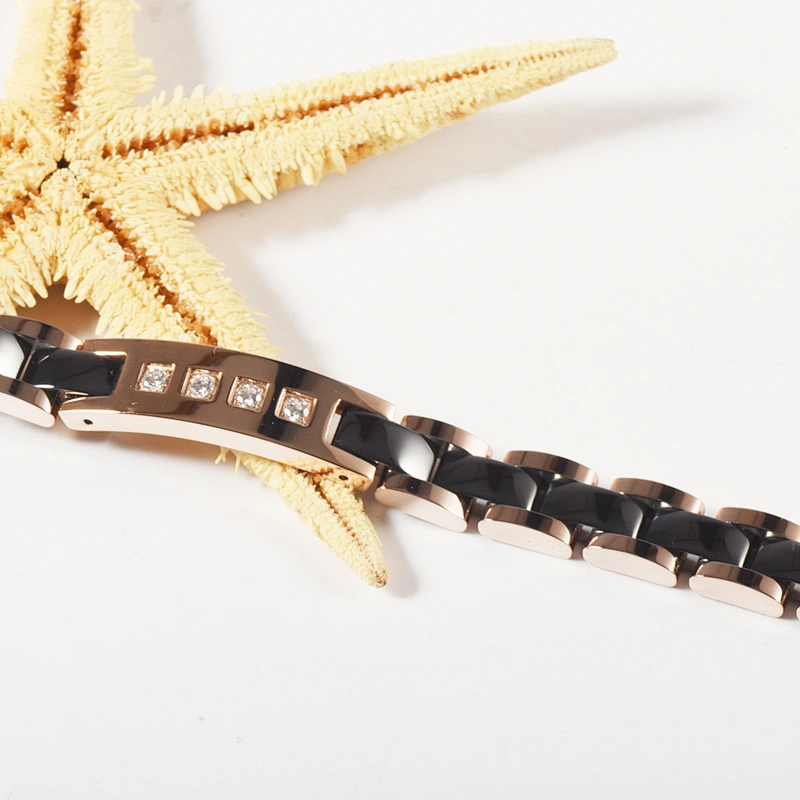 Wollet Fashion CZ Stone Rose Gold Plated Ceramic Germanium Bracelet