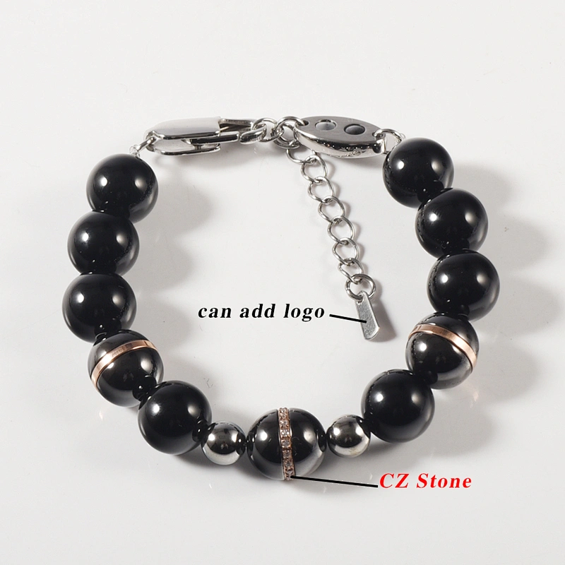 Wollet Fashion CZ Stone Germanium Bio Magnetic Ceramic Bead Bracelet