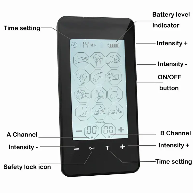 Wollet Tens Unit Machine Pulse Massage 12 Massage Modes Rechargeable Pain Relief Muscle Stimulator Massager with 4 Pads