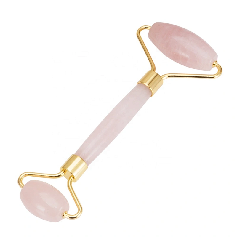 Wollet Hot selling natural jade roller pink powder crystal double roller beauty device jade roller massager
