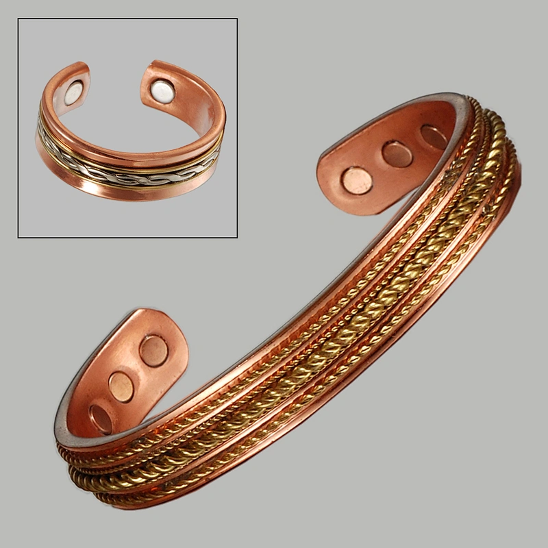 Groove Design Magnetic 100% Pure Copper Bangle With ring