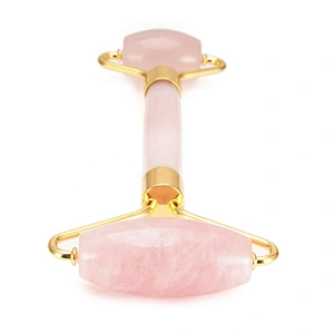 Wollet Hot selling natural jade roller pink powder crystal double roller beauty device jade roller massager