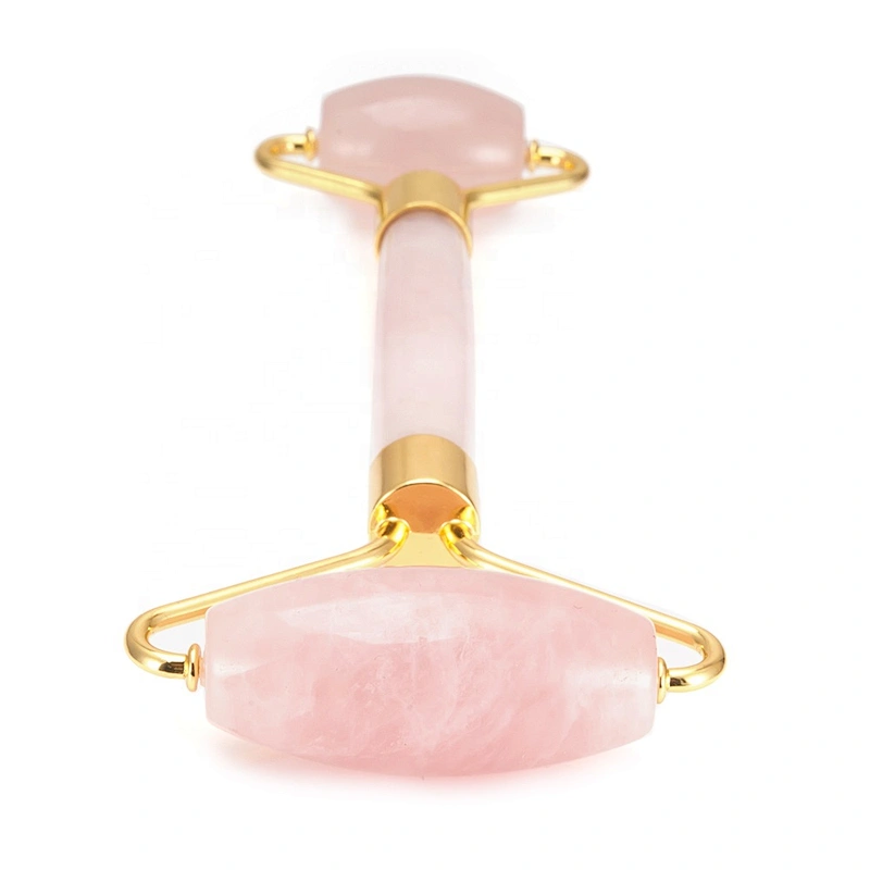 Wollet Hot selling natural jade roller pink powder crystal double roller beauty device jade roller massager