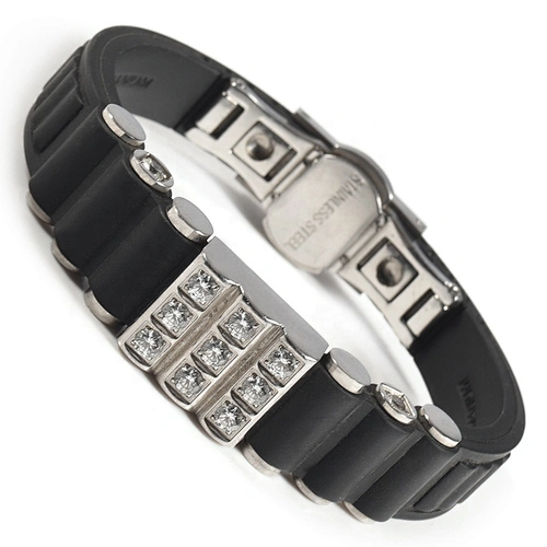 Wollet Fashion CZ Stone Energy Silicon Bio Magnetic Silicone Bracelet